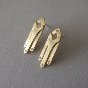 Diamond Earrings gold earrings , gift for her , gold diamond earrings , architecture earrings , cathedral earrings image 1