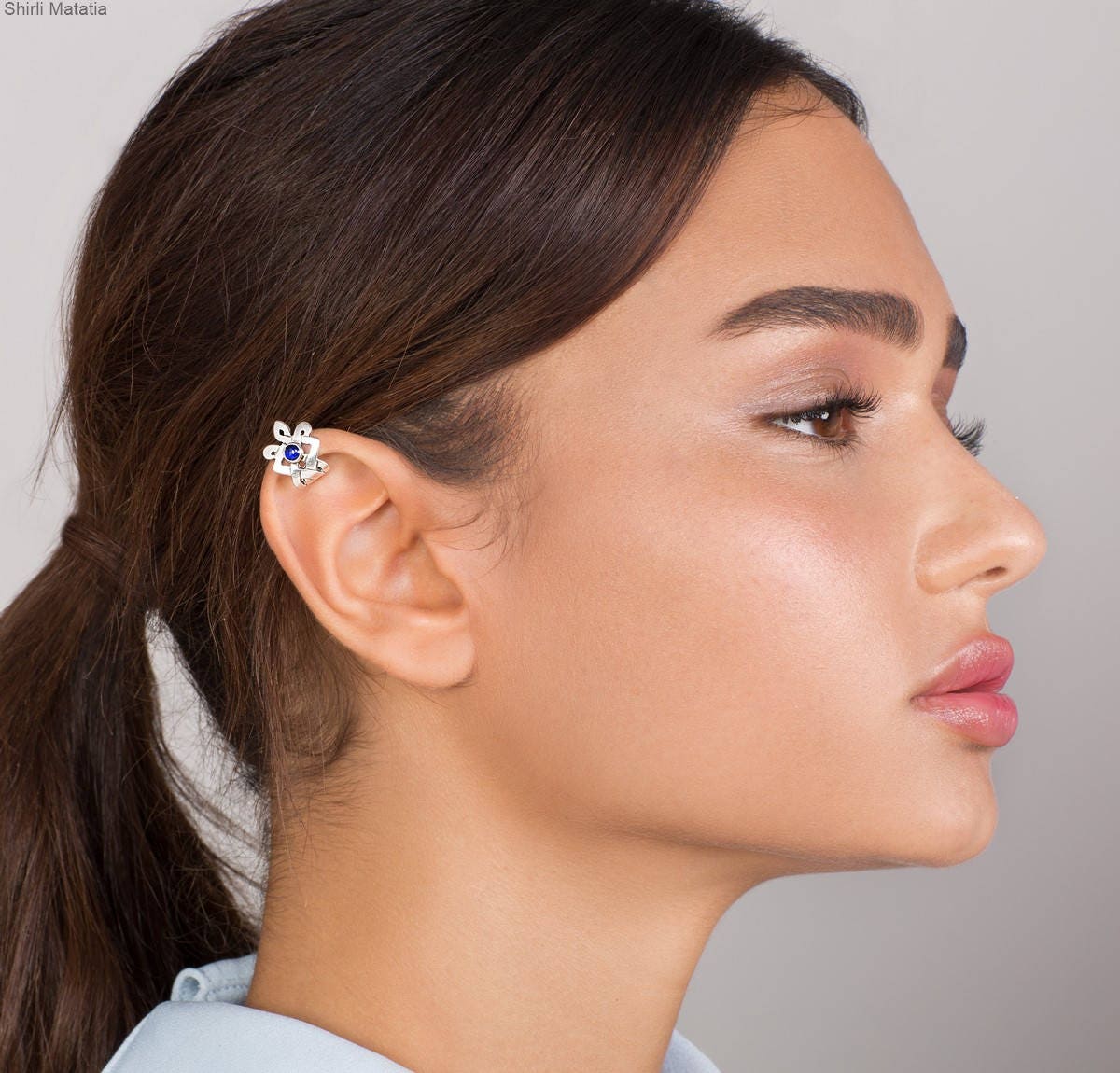 Silver Ear Cuff with Gemstone ear cuff no piercing Etsy