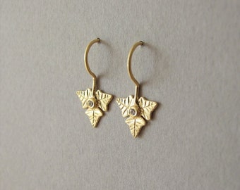Ivy Leaves Diamond Earrings - gold earrings , diamond earrings , woodland wedding , 14k gold diamond earrings