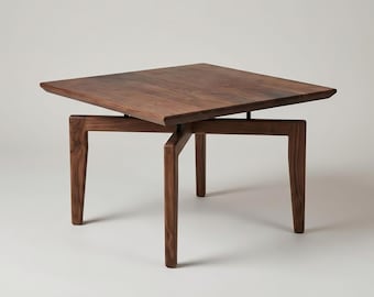 Solid Black Walnut Coffee Table, Sculptural Square Wood Table