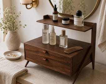 Walnut Vanity Organizer, Perfume Organizer, Makeup Organizer, Desktop Organizer, Skincare Storage, Perfume Display Shelf