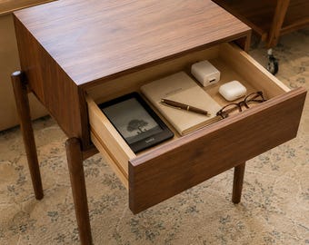Solid Black Walnut Side Table with Drawer, Handmade Nightstand, Modern End Table, Small Bedside Table