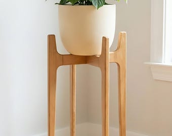 Handcrafted Tall Wooden Indoor Plant Stand in Oak or Black Walnut