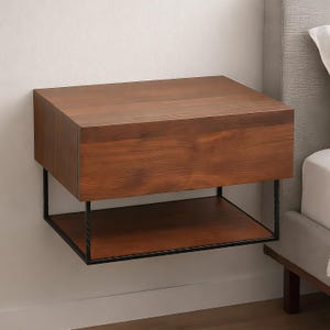 Floating Nightstand with Drawer, Solid Walnut Wall Mounted Bedside Table, Narrow Minimalist Bedroom Nightstand