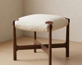 Foot Rest Ottoman, Handmade Wooden Footstool, Soft Cloud-Like Cushion, Oak or Black Walnut Stool