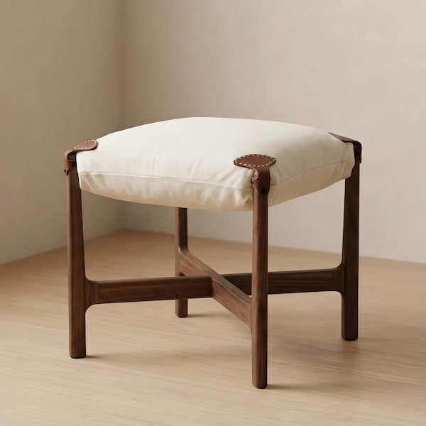 Foot Rest Ottoman, Handmade Wooden Footstool, Soft Cloud-Like Cushion, Oak or Black Walnut Stool
