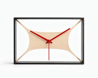 Desk Clock, Table Clock with Metal Frame, Leather Clock, Vintage MCM Clock, Silent Mantel Clock, Office Desk Decor