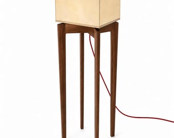Floor Lamp, Wooden Floor Lamp, Modern Standing Lamp, Handmade Rawhide Lamp with Solid Walnut Frame