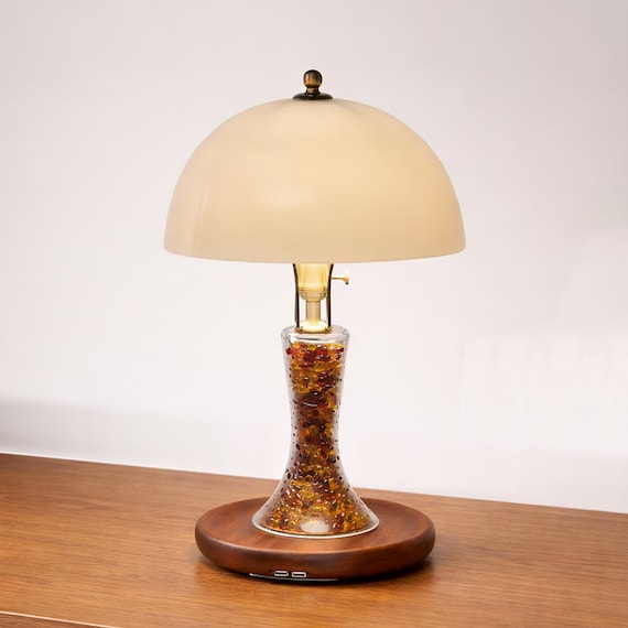 Bone China Table Lamp with USB Port, Handmade Bedside Lamp, Small Porcelain Nightstand Lamp, Warm Ambient Light