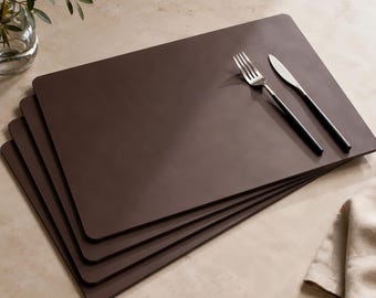 Leather Placemats, 4mm Thick Full Grain Leather Dining Mats, Washable Table Placemats, Minimalist Table Setting