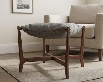 LORNE Handmade Wooden Footstool with Cushion, Oak or Black Walnut