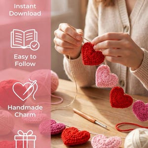 Crochet Heart Garland Pattern PDF | Easy Valentine Bunting Decor | Beginner Digital Download