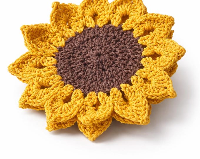 Crochet Sunflower Coaster Pattern — Easy Beginner Kitchen Decor PDF ...