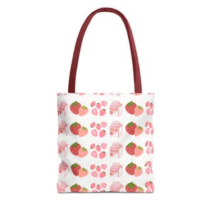 Strawberry Milk Tote Bag, Cute Summer Bag, Fruit Lover&#39;s Gift, Eco-Friendly Shopping Tote, Stylish Everyday Carryall, Fun Picnic Bag