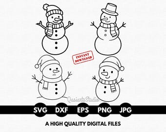 Christmas Snowman SVG Bundle, Cute Snowman Outline Svg, Snowman Clipart, Christmas Cricut Files, Snowman Png, Eps, Dxf - Digital Download