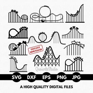 Roller Coaster SVG Bundle, Adventure SVG, Roller Coaster Silhouette, Theme Park Svg, Roller Coaster Clipart, Cricut, Png - Digital Download