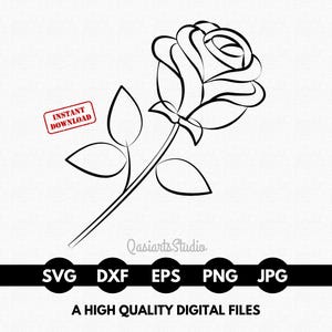 Single Rose Svg, Botanical Svg, Rose Flower Svg, Rose Vector Svg, Black Rose Clip Art, Valentines Day, Rose Line Art, Png - Instant Download