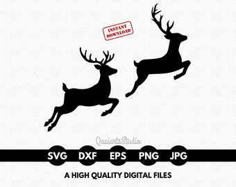 即時ダウンロード。クリスマスのトナカイのシルエット SVG カット