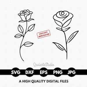 Single Black Rose Svg, Flower Svg, Floral Svg, Rose Svg files for Cricut, Simple Rose Svg, Rose Png, Rose Clipart, Eps - Digital Download