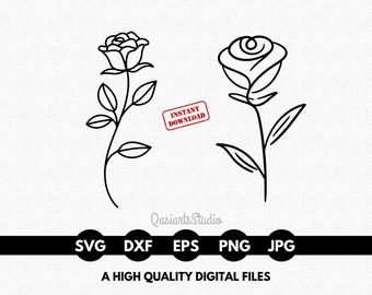 Rosa negra simple SVG, flor SVG, floral SVG, archivos SVG de rosa para Cricut, rosa simple SVG, rosa PNG, clipart de rosa, EPS - Descarga digital