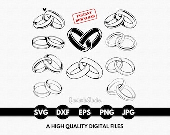Ehe Ringe SVG Bundle, Hochzeitsringe svg, Verlobungsring svg Vektor-Dateien, Clipart, Silhouette, Cricut, Png, Eps - Digital Download