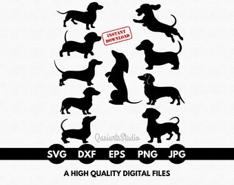 Pakiet SVG z jamnikiem, pliki Cricut z jamnikiem do cięcia, pliki PNG z jamnikiem, pliki SVG z jamnikiem, sylwetka jamnika, pliki SVG z clipartami – pobieranie cyfrowe