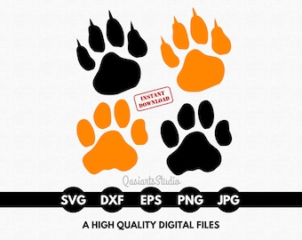 Paquete SVG de pata de tigre, calcomanía de pata de tigre, pata de tigre PNG, archivos de corte de pata, silueta de pata, huella de pata SVG, EPS, PNG, DXF, descarga digital instantánea