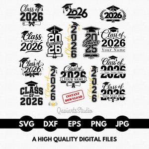 Class of 2026 SVG Bundle, Senior Class Cut Files & Graduation PNG, Cricut, Dxf, Eps - Instant Digital Download
