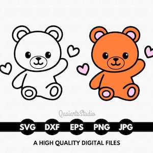 Puede incluir: Dos osos de dibujos animados, uno blanco y otro naranja, están saludando con corazones a su alrededor. Los osos tienen ojos, narices y bocas negras.