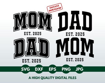 Mamá y papá (establecidos en 2025) SVG, Mamá y papá PNG, Cricut, Paquete SVG de anuncio de embarazo, Futura mamá, Camiseta para futuros padres, Mamá y papá primerizos