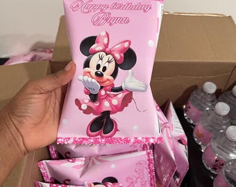 Minnie Mouse Chip Bag Label, Chips Bag Wrapper, Birthday Party Favor,