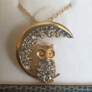 PENDANT -  Vintage Attwood and Sawyer signed A&S owl and moon necklace.