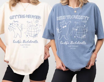 Custom Getting Meowied Bachelorette Shirt, Cat Lover Bach Party Tee Personalized Bridal Party Shirt Bridesmaid Gift Funny Wedding Crew Shirt