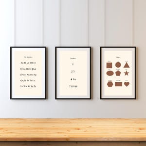 Juego de 6 carteles educativos de pared, impresión del alfabeto, elegante póster educativo minimalista, arte de pared para niños, póster para sala de juegos, aula digital