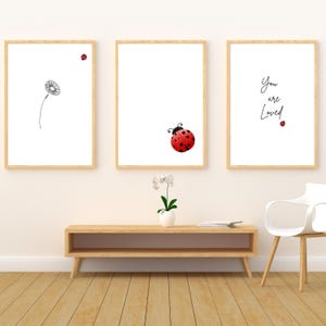 Ladybug Nursery Wall Art, Set of 3 Watercolor Ladybug Print, Baby Gift, Nursery Room Decor, Digital Download