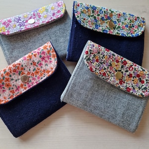 Bolsas de tecido estilo Liberty, flores, bolso com zíper, compartimentos para cartões. Dois compartimentos, fecho de pressão e tecido contrastante. Feito à mão, lindo