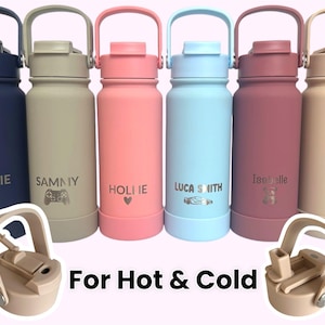 Personalised Engraved Dual Lid Insulated Water Bottle for Adult/Child - 600ml Hot/Cold Capacity - Gift, New School Bottle, Sports Bottle