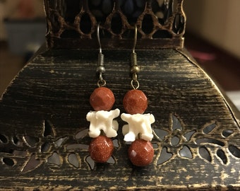 Goldstone and Python Vertebrae Earrings / Real Bone Jewelry / Oddity / Unisex / Gifts for her / Gifts for him / Snake