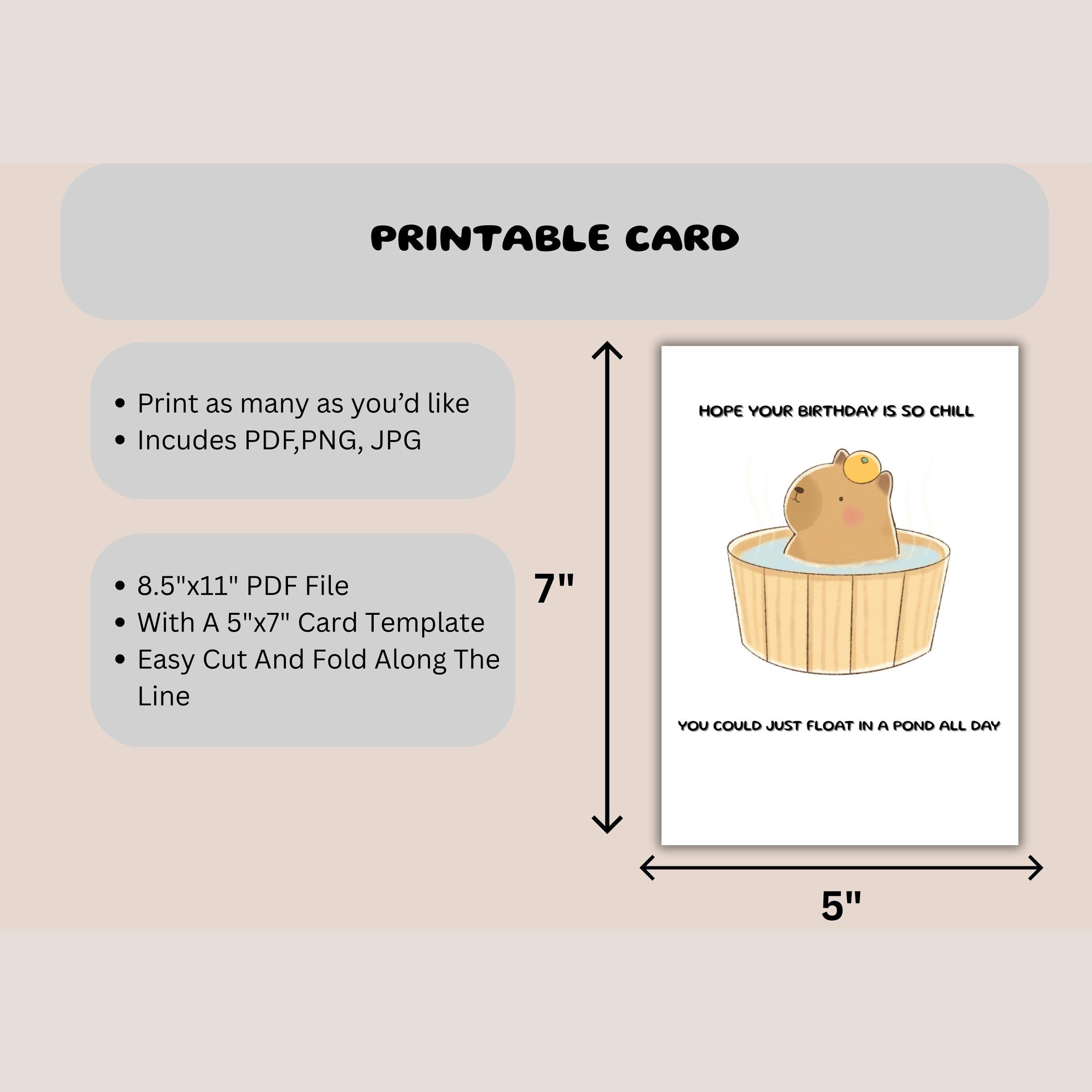 Capybara Birthday Card Printable Kids Birthday Card Funny Birthday Card ...