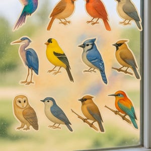 Set de pegatinas para observadores de aves: 12 pegatinas de aves en acuarela / Aves de jardín / Pegatinas de naturaleza / Regalo para amantes de las aves / Aves con estética cottagecore