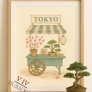 Tokyo bloemenkar print: kersenbloesem en bonsai - 8 x 10 muurkunst