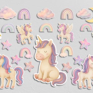 Unicorn Wall Decal Set | 24-Piece Pastel Watercolor Nursery Decor