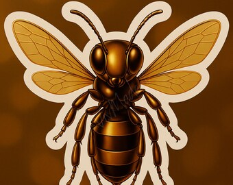 Metallic Golden Bee Sticker: Waterproof Vinyl Decal, Copper and Bronze, Waterproof