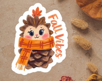Fall Vibes Pinecone Sticker: Cozy Autumn Woodland Decor