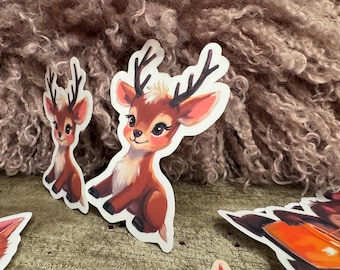 Baby Deer Sticker: Storybook Fall Fawn, Woodland Animal - Matte, Gloss, or Waterproof