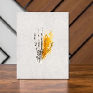 Impronta astratta di mano di scheletro: arte anatomica gotica geometrica dorata