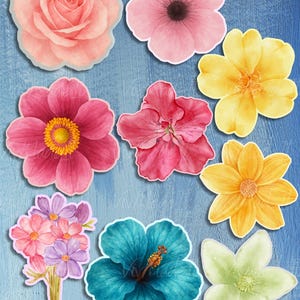 Bloemenstickerpakket – 9 aquarel gestanste bloemenstickers (3–4 inch) voor tijdschriften, plakboeken, planners, laptops, cadeaus