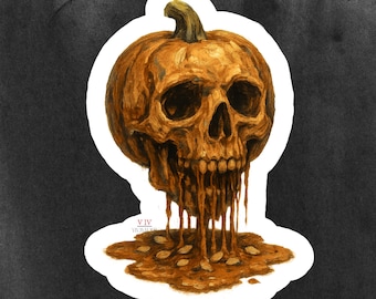 Sticker tête de mort citrouille - Sticker effrayant Halloween