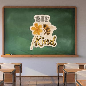 Bijensoort sticker – schattige aquarel bij met bloem | Inspirerende gestanste sticker | Geestelijke gezondheid, vriendelijkheid, leraar laptop sticker 3 x 4, 4 x 5