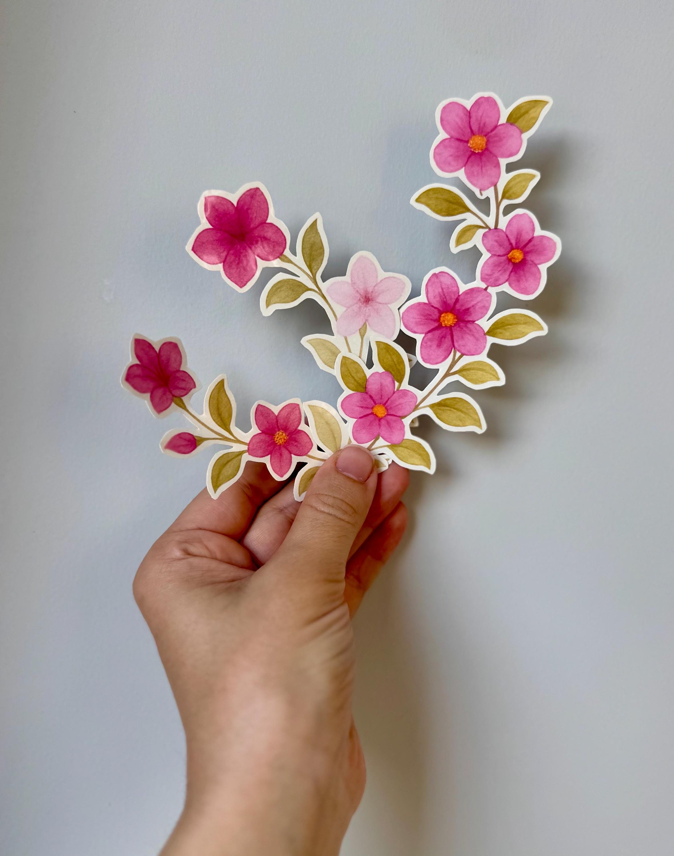Watercolor Pink Flower Vine Stickers - 9 Piece Floral Set - Etsy